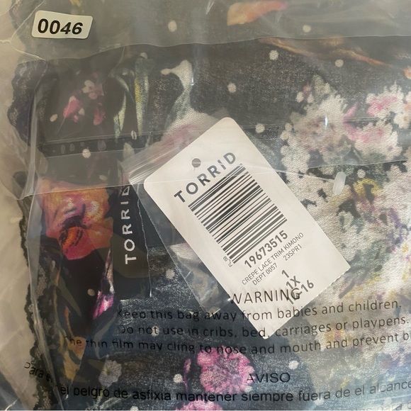 Torrid Crepe Lace Trim Kimono Duster 1X Floral Cottagecore Whimsigoth *FLAW* - Picture 13 of 13